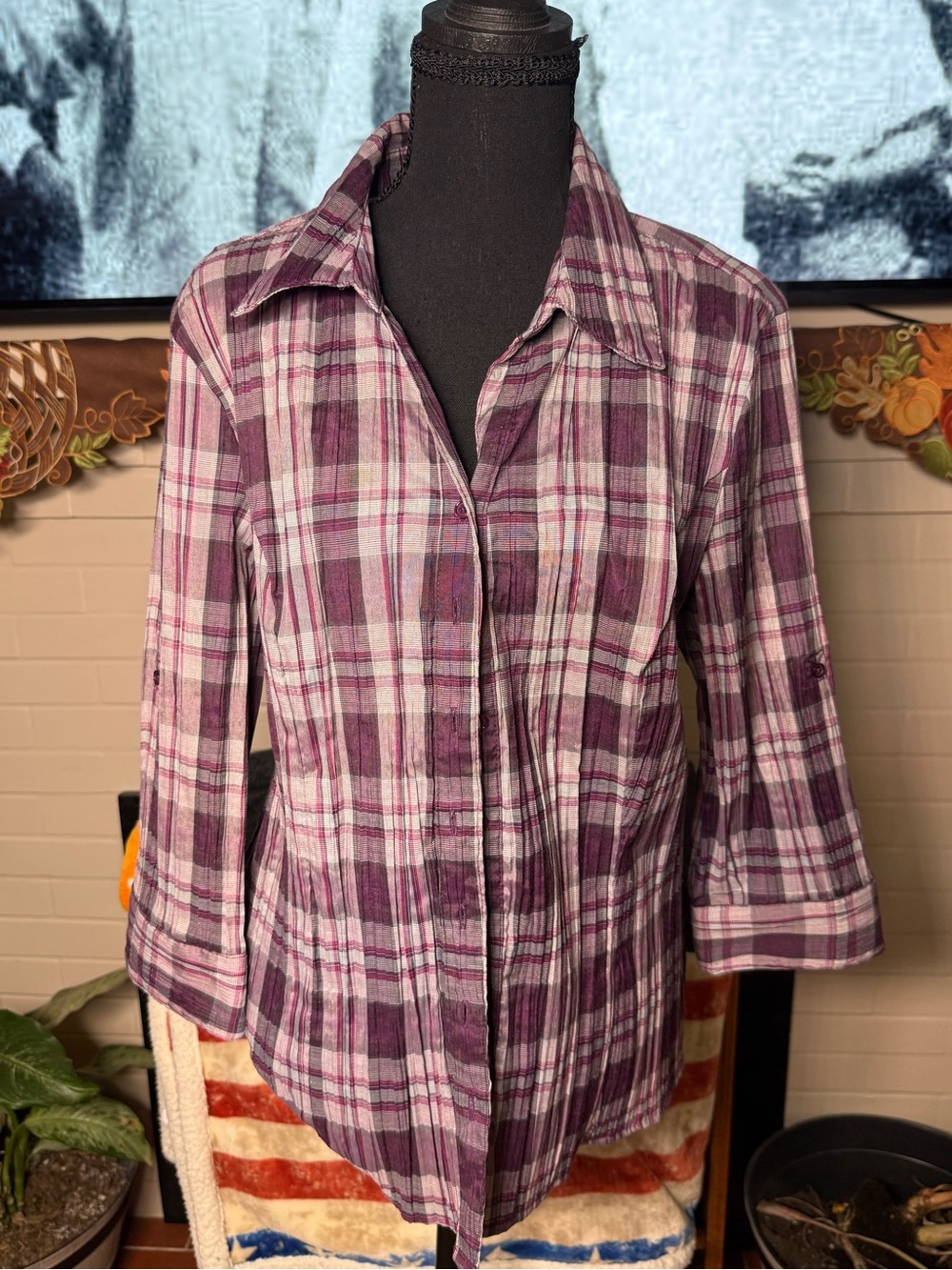 Christopher & Banks Purple Plaid Button-Down Shirt